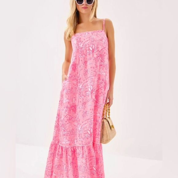 Lilly Pulitzer Dresses & Skirts - Like New Lilly Pulitzer Rozalie Linen Pink and white maxi dress- size 16 🩷